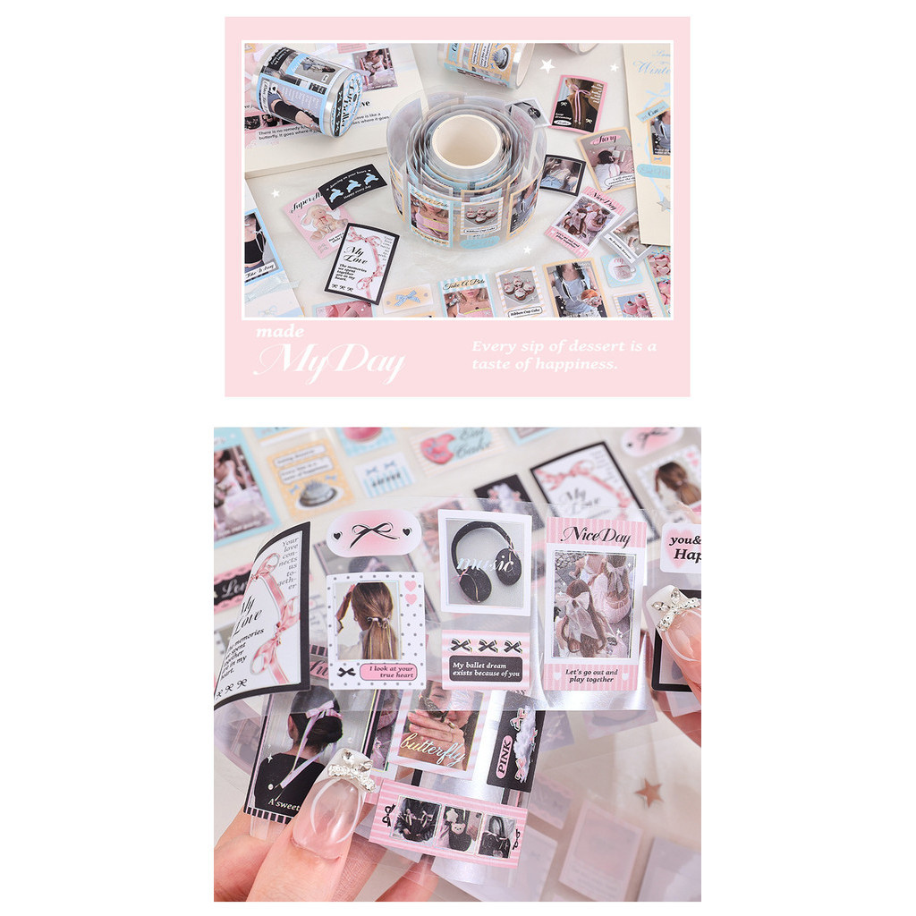 2 เมตร/ม้วน Ins ริบบิ้นบัลเล่ต์ Bowknot สติกเกอร์เทป DIY สมุดภาพตกแต่งของขวัญบรรจุภัณฑ์วัสดุ