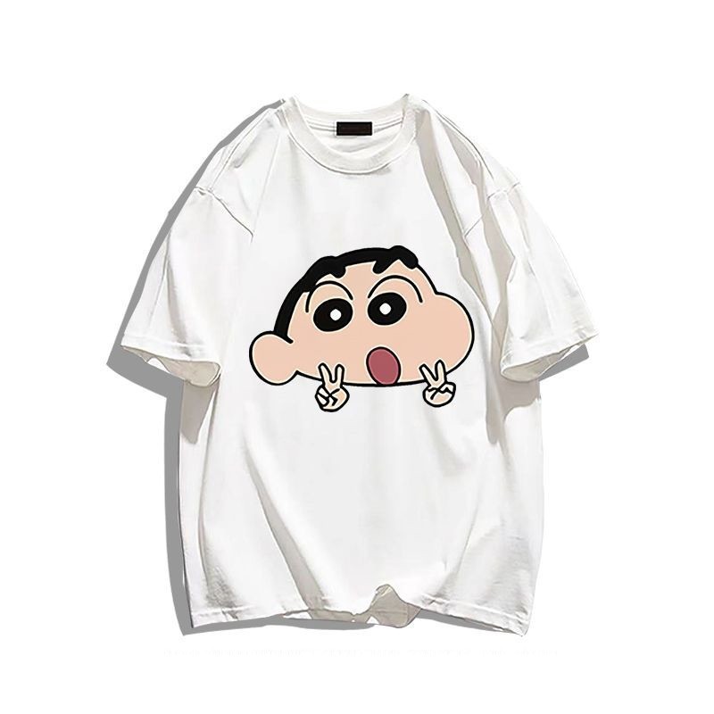 เสื้อยืดเด็กผู้ชายลําลองหลวมอะนิเมะญี่ปุ่น ดินสอสี หน้าแข้ง ชาน พิมพ์เสื้อยืดเด็กเหมาะสําหรับเด็กชายและเด็กหญิง