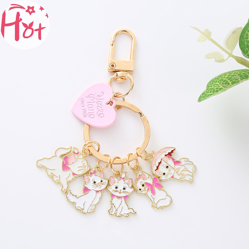Ge Kawaii Disney Marie Cat พวงกุญแจการ์ตูนสัตว์หัวใจพวงกุญแจหูฟัง Anti-Lost จี้โลหะกระเป๋าแขวนเครื่องประดับของขวัญวันเกิดสแควร์
