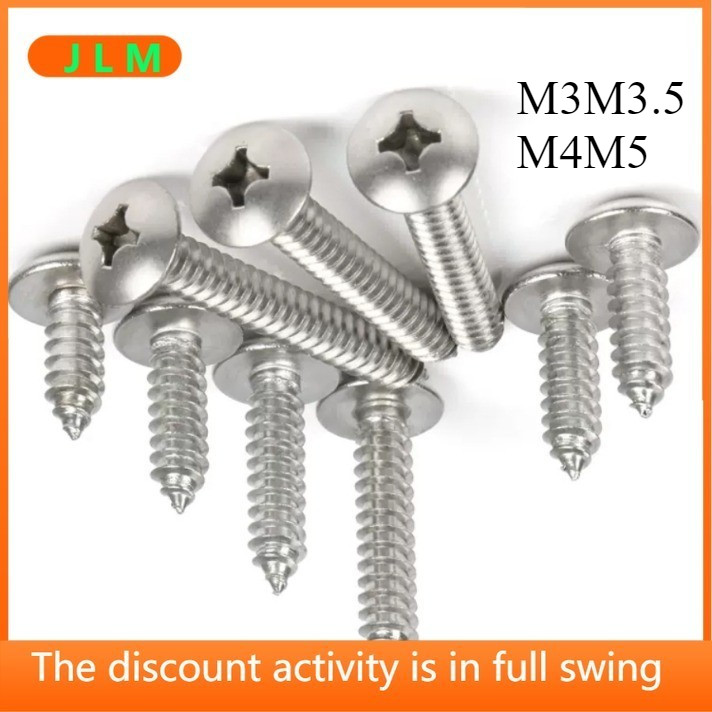 ((JLML) สแตนเลส 304 Phillips หัวแบนขนาดใหญ่สกรูแตะตัวเองสกรูไม้ M3M3.5M4M5 หัวร่มหัวเห็ด Self-Tipping S