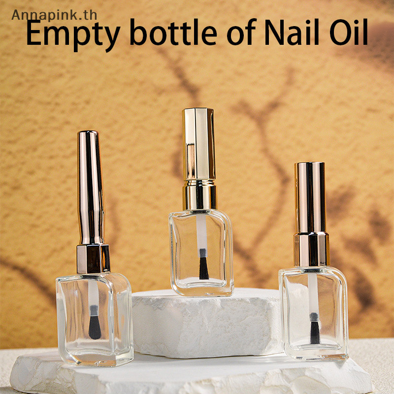 Annapink.th 15ml ขวดยาทาเล็บที่ว่างเปล่าพร้อมฝาปิดแปรงคอนเทนเนอร์เครื่องสําอางขวดแก้วเล็บพร้อมแปรงทองและเงินฝาปิด EN