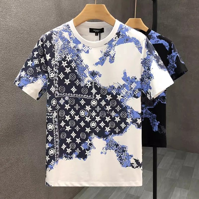 เสื้อยืดผู้ชาย ฤดูร้อนหลวมแฟชั่นใหม่สไตล์ฮ่องกงลําลองคอกลมแขนสั้นเสื้อยืด เสื้อยืดชาย