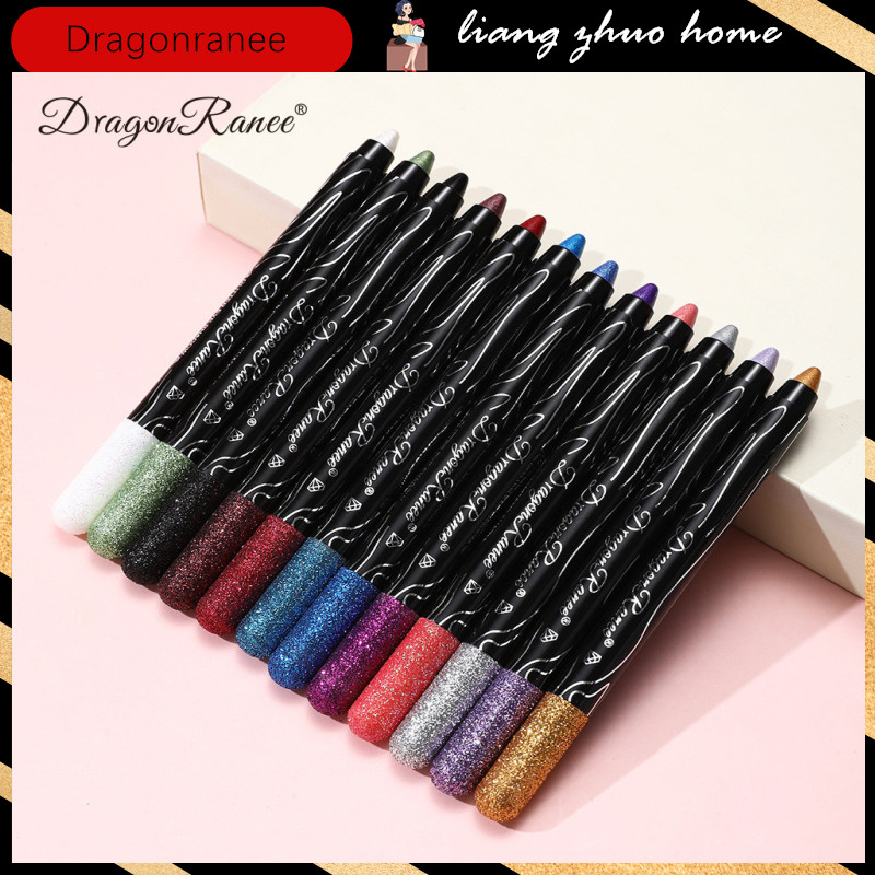 Dragon Ranee 12 สี Glitter อายแชโดว์ดินสอ Brighten Shiny Highlighter สีดําทองเงินสีเขียวสีแดง Shimmer Sequins Eye Shadow Liner แต่งหน้า
