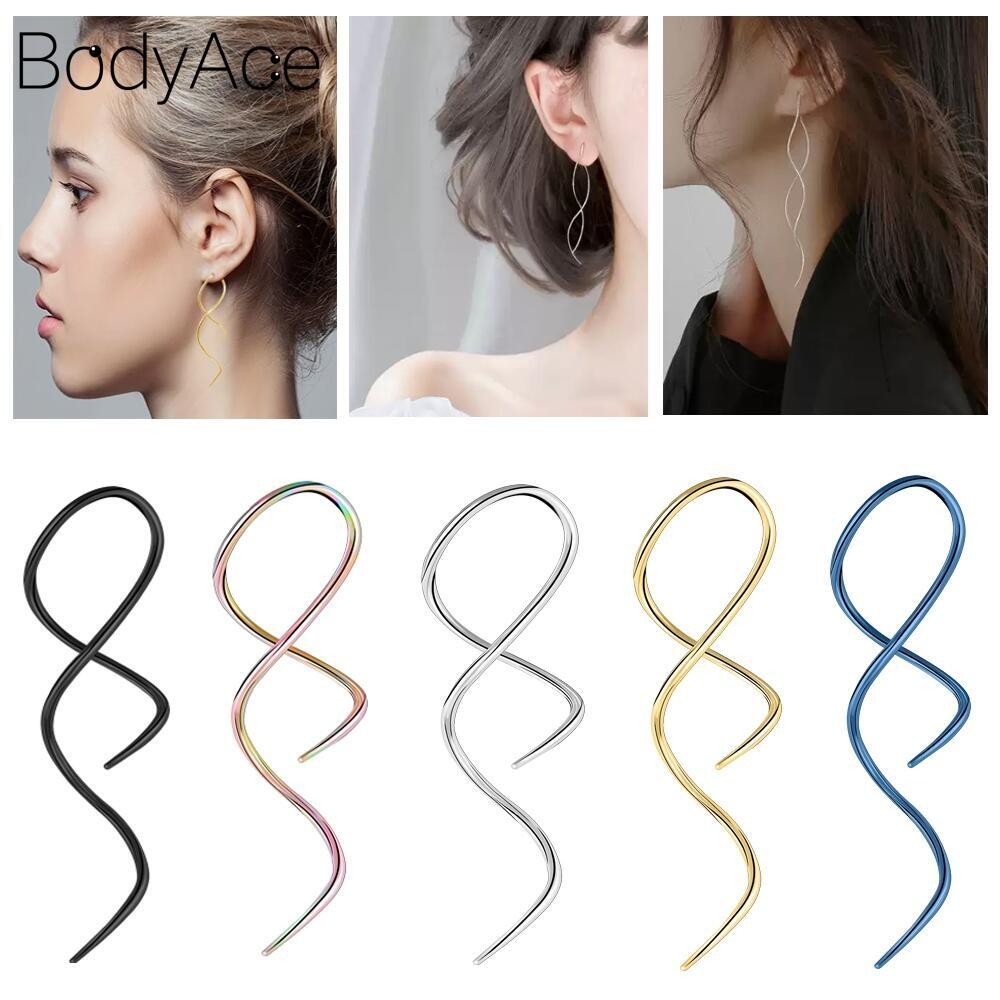 Bodyace 1 PC 16G สแตนเลสสตีลต่างหู Gold Helix หูเจาะสีฟ้าต่างหูยาวเงินเครื่องประดับด้านใน Lobe ต่างหู