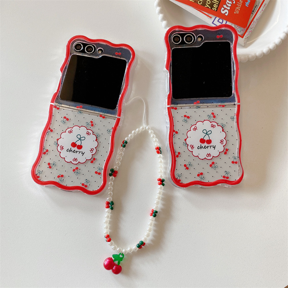 Samsung Galaxy Z Flip6 5 4 3 5G Wavy Border รวมทุกอย่างป้องกันจี้กรณีcherryCreativity Casing สําหรับ Samsung Full Encirclement Cover
