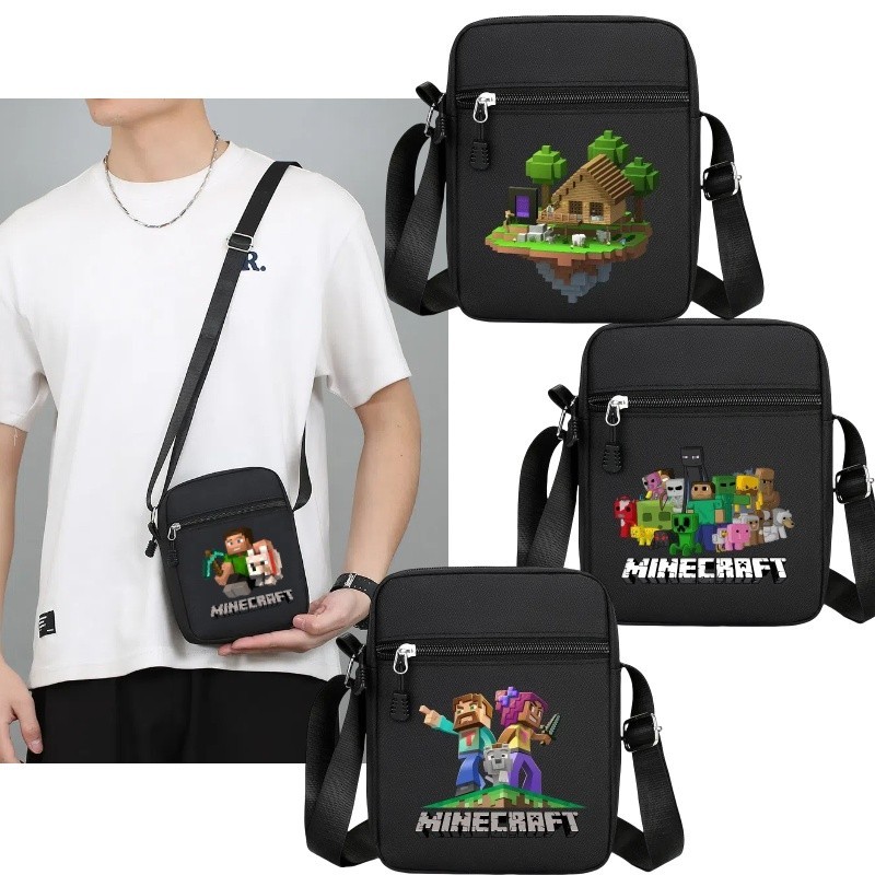 Minecraft การ์ตูนอะนิเมะกระเป๋าสะพายข้างสแควร์แฟชั่นคุณภาพสูงผ้าใบกระเป๋าผู้ใหญ่และเด็กกระเป๋าเก็บของอเนกประสงค์