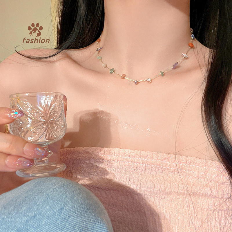 [แฟชั่น] แฟชั่นอินเทรนด์ Charming สีสันไม่สม่ําเสมอสร้อยคอหินสร้อยข้อมือสําหรับผู้หญิงสาวอเนกประสงค์ Gorgeous เครื่องประดับอุปกรณ์เสริมของขวัญ {TH}