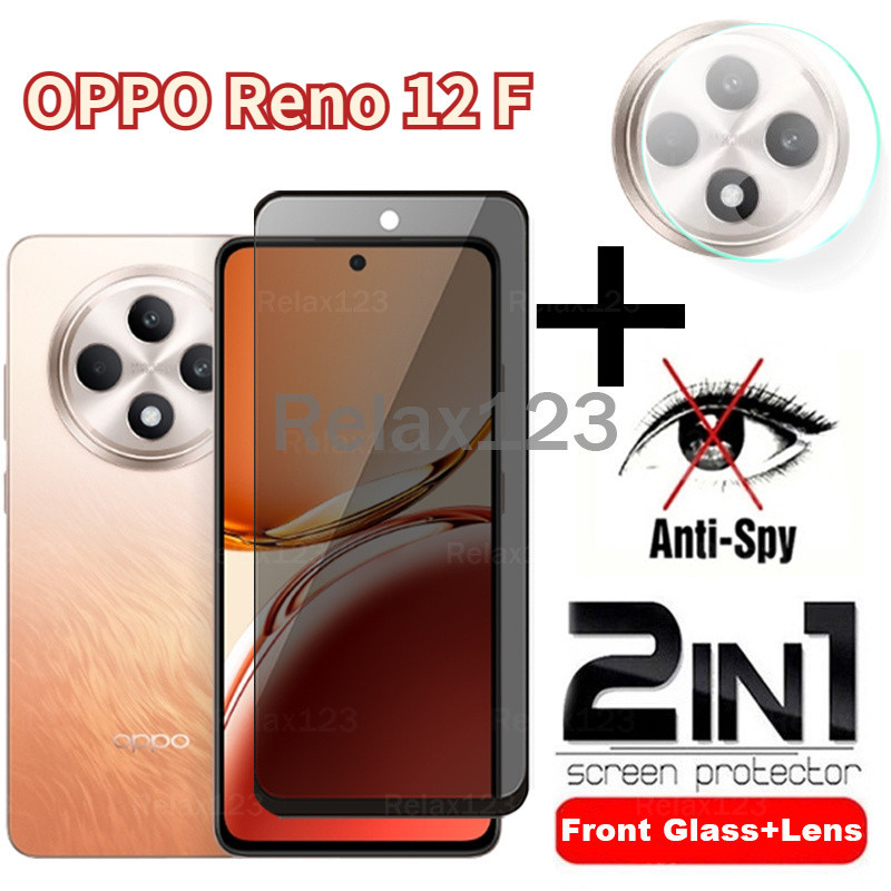 Oppo Reno 12 F 5G 2in1 กระจกนิรภัยความเป็นส่วนตัวสําหรับ OPPO Reno 12 F 5G OPPO Reno12F 5G OPPO Reno12 F 5G 2024 ป้องกันหน้าจอคลุมทั้งหมดเลนส์กล้อง Anti-Spy เลนส์ฟิล์ม Class