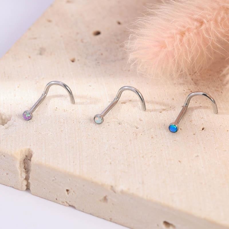 Jinjoo Set 3 ชิ้น 3 สี จิวจมูก Colored Opal Nose Stud ขนาด 0.8 mm. สแตนเลส รหัส N05 - รูปที่ 3