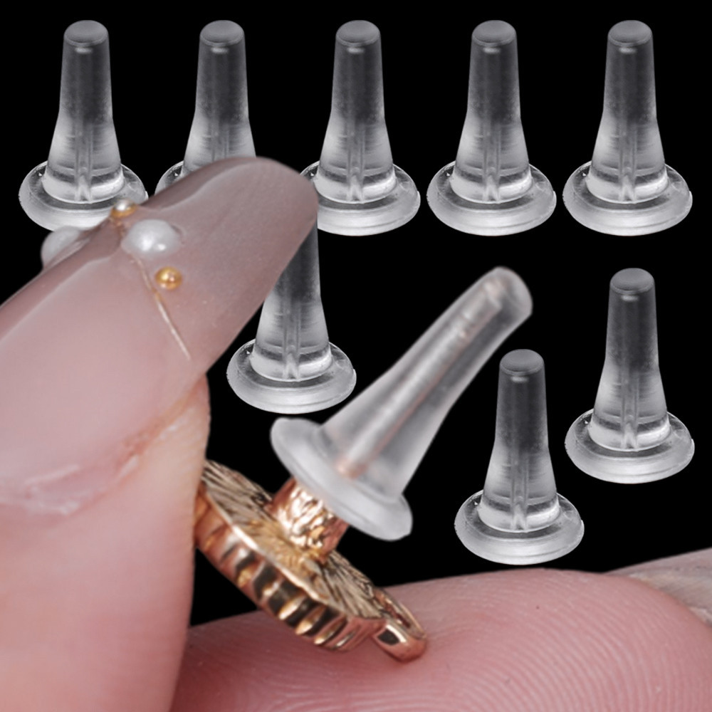สําหรับการทําชิ้นส่วนต่างหู DIY - 10 ชิ้นต่างหูพลาสติกใสด้านหลัง Stoppers - Anti-Allergy, Anti-Puncture - อุปกรณ์เสริมเครื่องประดับต่างหู - หูใสปลั๊กบล็อกหมวก