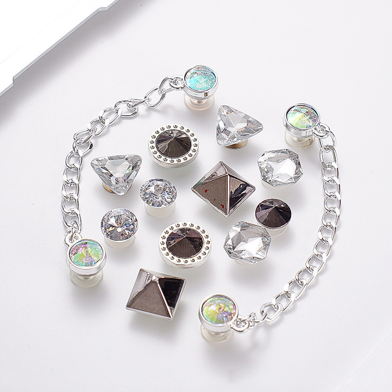 คริสตัลเจาะรองเท้าปุ่ม jibbits Charm จิบบิทรองเท้า สําหรับ DIY เครื่องประดับดอกไม้ส่วนบุคคล Clog รองเท้าอุปกรณ์ตกแต่งฤดูร้อน