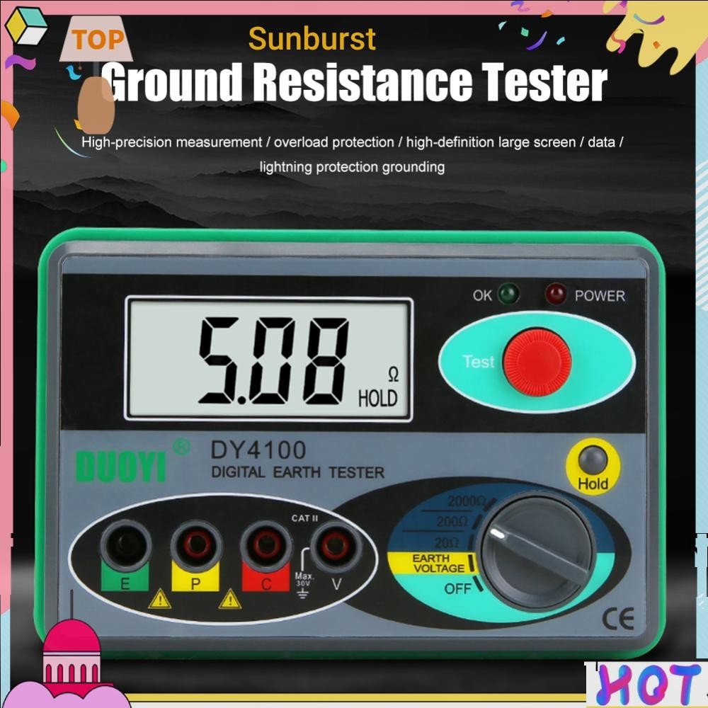 Dy4100 Insulation Digital Earth Meter Earth Ground Resistance Ohm Tester [Sunburst11.th]