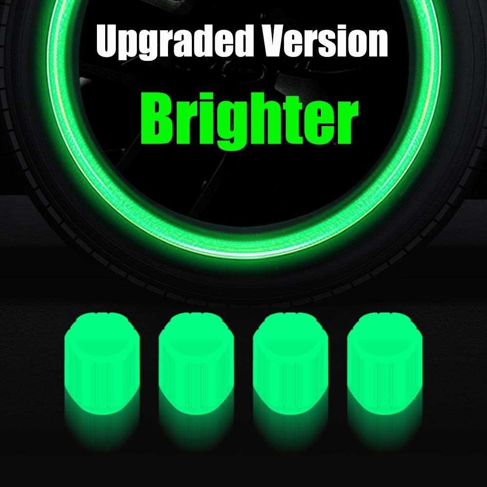 Luminous Tyre Valve Caps - Rim Stem Glowing Covers - Fluorescent Green Valve Adapter - ล้อ Tyre หัวฉีดฝาปิด - กันน้ํา, กันฝุ่น - สําหรับรถยนต์, รถจักรยานยนต์, จักรยาน