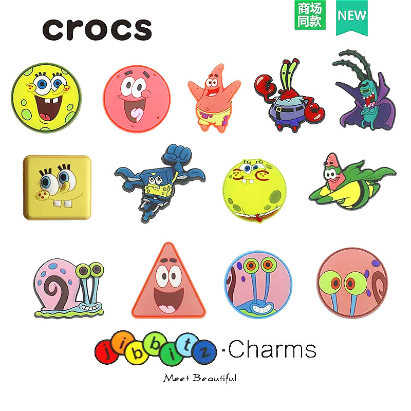 รองเท้าแตะแฟชั่น Diy อุปกรณ์เสริม Crocs Jibbitz Charm ขายร้อนของขวัญน่ารักสําหรับเด็กตกแต่งรองเท้า SpongeBob SquarePants Collection