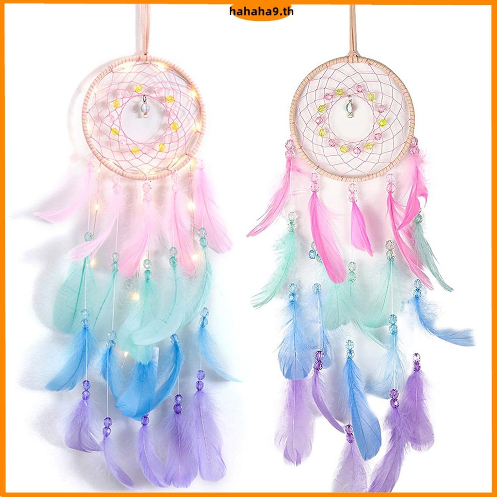 Handmade Dream Catcher พร้อมไฟ LED ขนนกที่มีสีสัน Dream Catcher ตกแต่งผนังสําหรับห้องนอนเด็ก SHOPTKC4081
