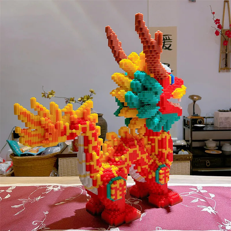 บล็อกมังกรจีน 3D ของเล่นเสริมทักษะสมอง พัซเซิลประกอบของขวัญเด็กน่ารัก ใช้ในบ้านและโรงเรียน - รูปที่ 4