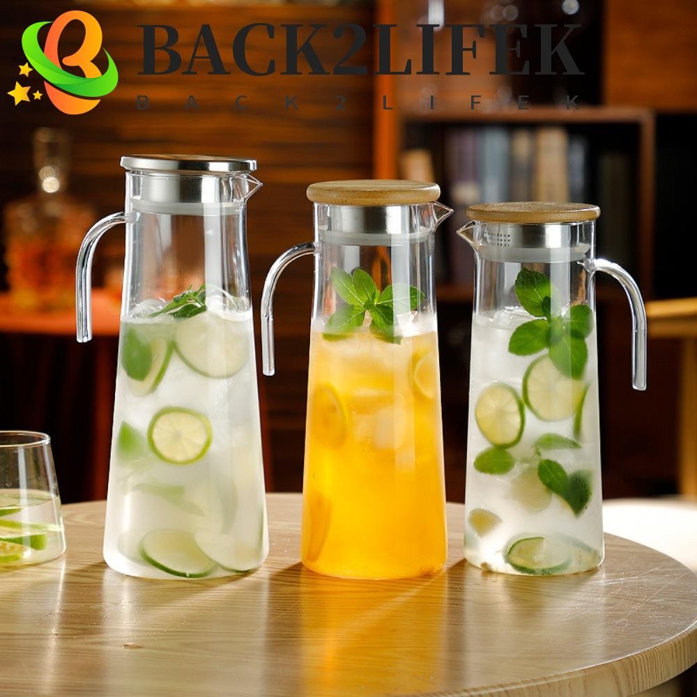 Back2lifek อะคริลิคเหยือกโปร่งใส, ใส 1.0L/1.2L/1.6L ขวดน้ํา, Drinkware ไม้/ฝาสแตนเลสทนความร้อนกาต้มน้ําความจุขนาดใหญ่ห้องครัว