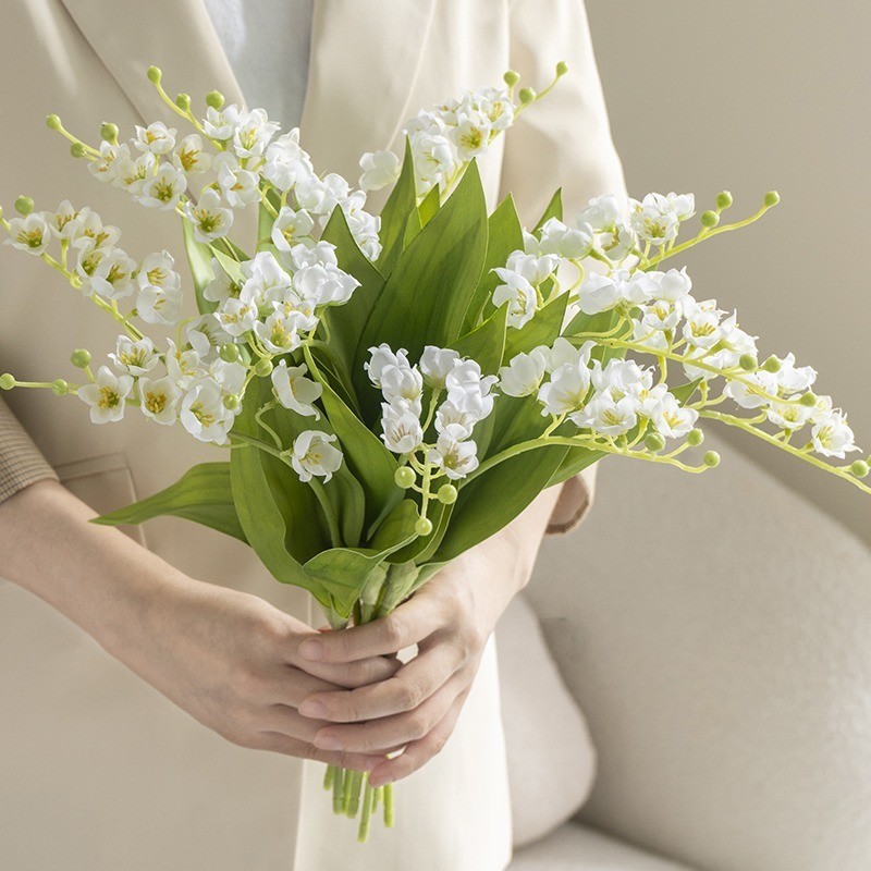 Ins สไตล์ประดิษฐ์ Lily of The Valley ดอกไม้ช่อดอกไม้สําหรับเจ้าสาวตกแต่งบ้าน Photo Props ช่อดอกไม้ปลอม