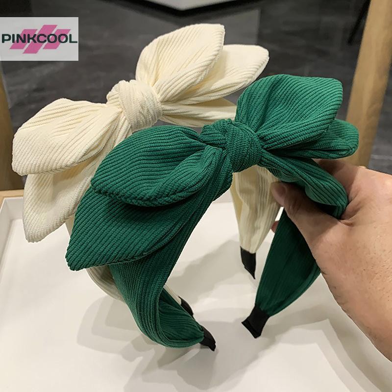 PINKCOOL สวยใหม่โบว์ใหญ่หู Headwear สําหรับผู้หญิงสาว Vintage โบว์ผมวงกว้าง Hoop Hairband อุปกรณ์เสริมผมร้อน