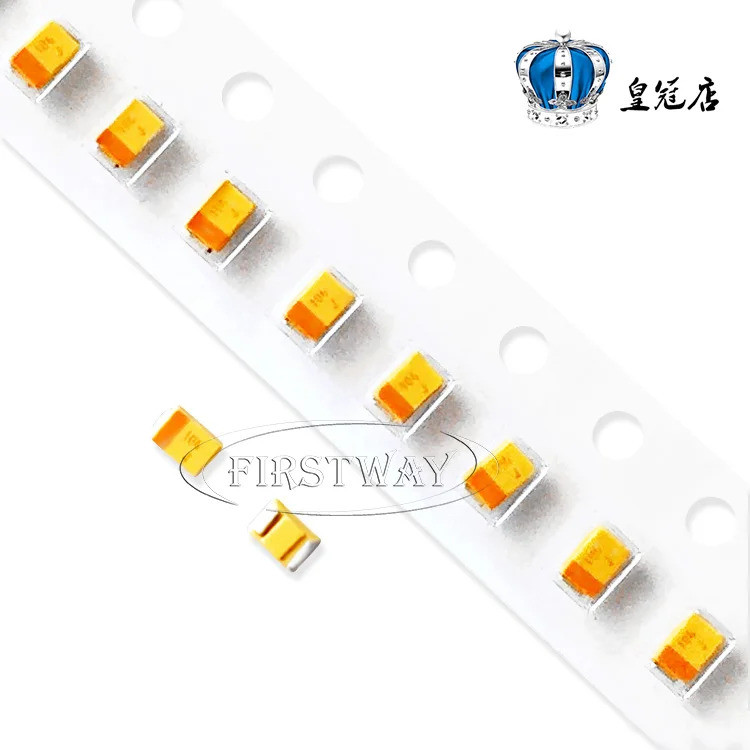 50 ชิ้น/ล็อต SMD ตัวเก็บประจุแทนทาลัม 106J 10UF 6.3V P-type 08805/2012 สีเหลืองพร้อมขั้ว H7X5