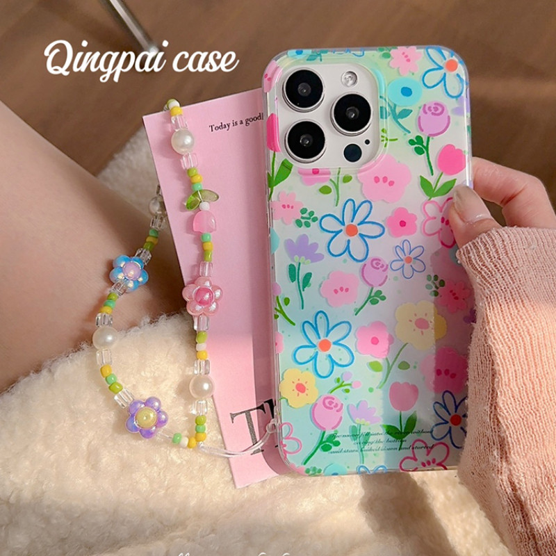 Huiwanju graffiti ดอกไม้สีเข็มขัดเหมาะสําหรับ iPhone16promax เคสโทรศัพท์มือถือ ip13 ใหม่ 15pro ผู้หญิง 14 smudge gradual เปลี่ยนฤดูใบไม้ผลิ