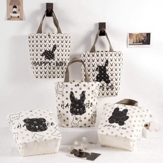 กระเป๋าผ้าแคนวาสลายกระต่ายน่ารัก หรูหราราคาสบายกระเป๋า เก็บข…