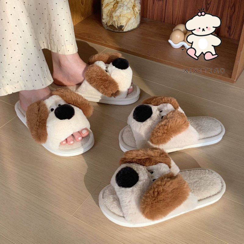 Xixtiao รองเท้าแตะผู้ชายผู้หญิง Warm Soft Sole ลูกสุนัขสามมิติในร่มบ้าน