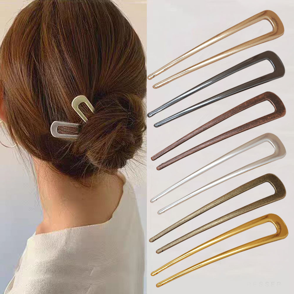 Simple U-Shape Hairpins Elegant โลหะผม Sticks สําหรับผู้หญิงเครื่องมือจัดแต่งทรงผมของขวัญหัวอุปกรณ์เสริม