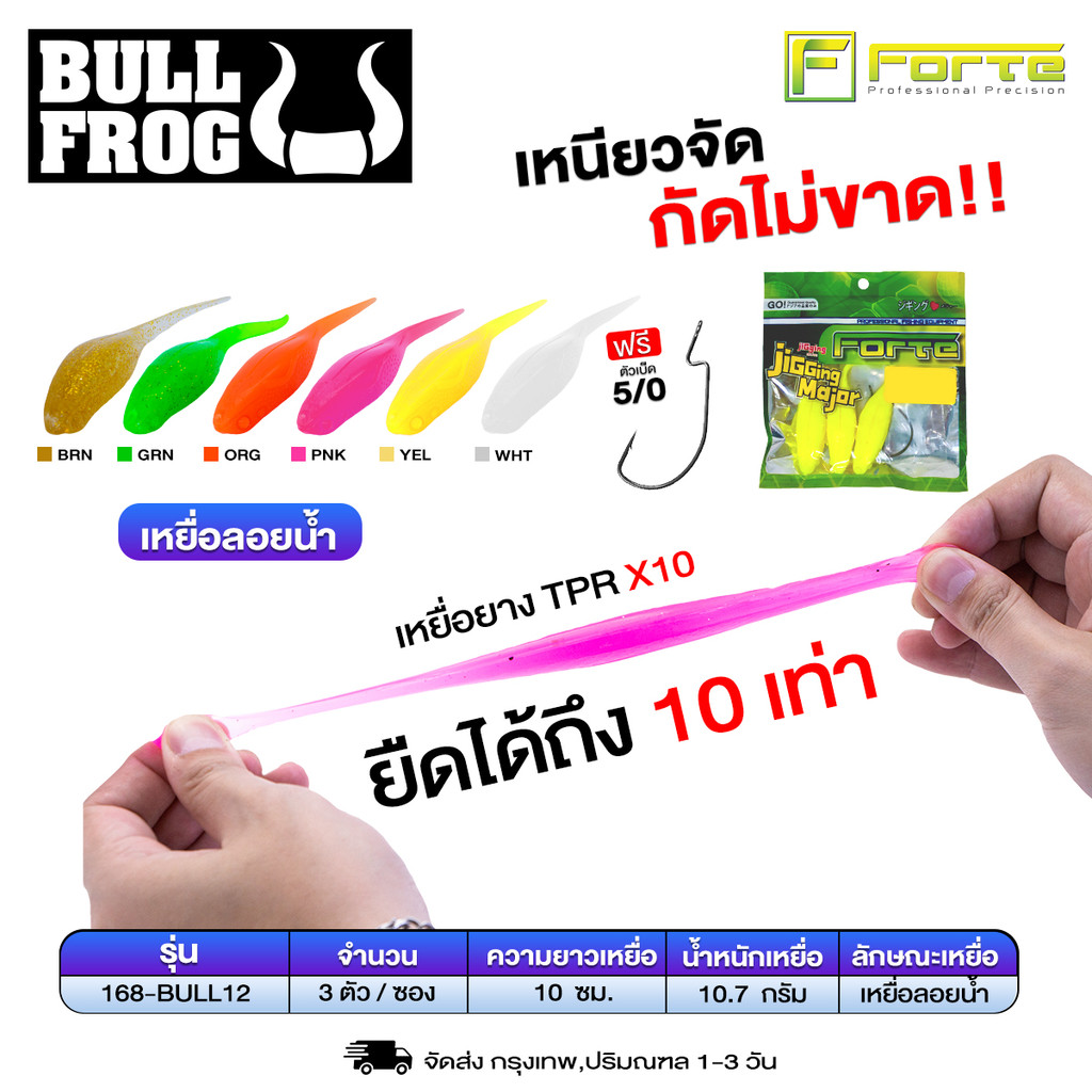 BULL12 เหยื่อยาง บูลฟ็อก ลอยน้ำ เหนียว10เท่า ยางกัดไม่ขาด ตีไกลจัด เนื้อเหมือนจริง