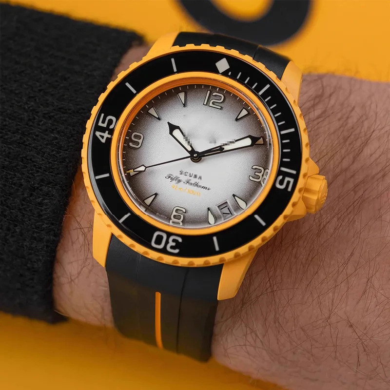 สายยางสําหรับ Blancpain x Swatch Collaboration หัวเข็มขัดสแตนเลส 22 มม. อินเทอร์เฟซโค้งผู้ชายผู้หญิงเปลี่ยนนาฬิกาเข็มขัด