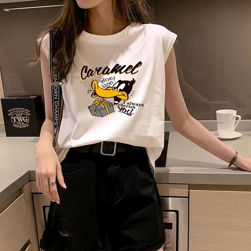 NEW เสื้อแขนกุดสีขาว สกรีนลายสวยๆ OP-1034
