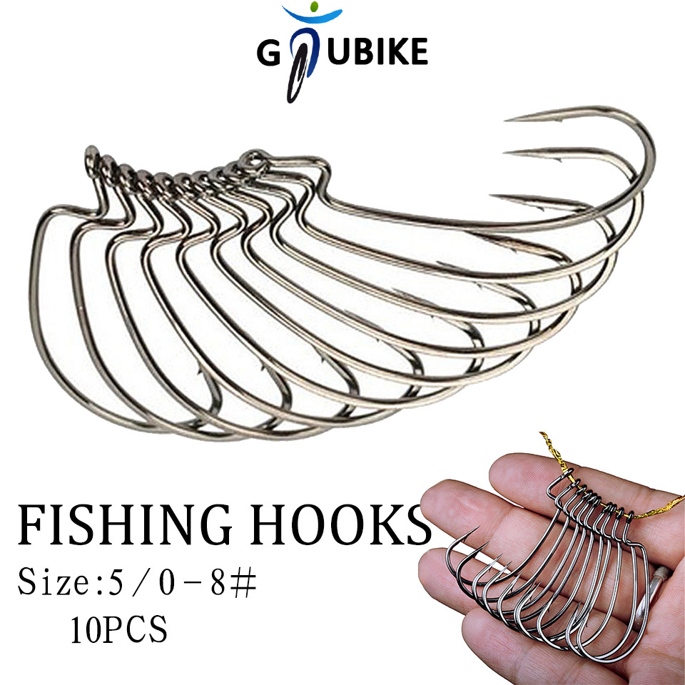 Gtubike 10 ชิ้นเหล็กคาร์บอนกว้าง Crank Hook Offset Barbed Fishhook สําหรับหนอนนุ่ม Lure Tackle