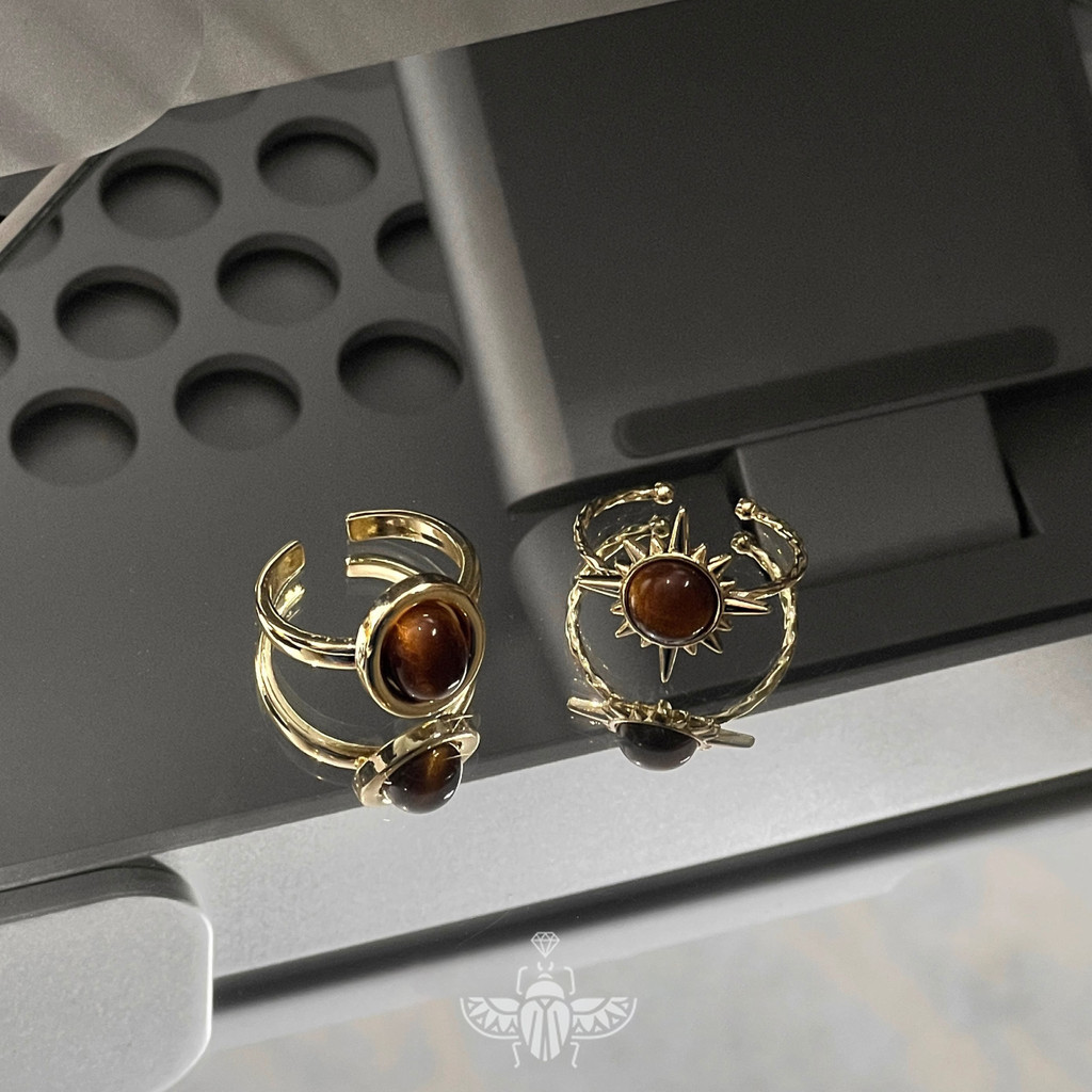 แหวนหินตาเสือวินเทจ Maillard ดีไซน์เฉพาะตัว อุปกรณ์เปิดสําหรับผู้ชายและผู้หญิงระดับไฮเอนด์และอินเทรนด์ - รูปที่ 3