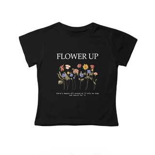 COD✅ (จัดส่งในกรุงเทพฯ)BOOM Shop ~ เสื้อครอปผ้าคอตตอน ทรงBaby Tee (FLOWER UP)เสื้อผู้หญิง