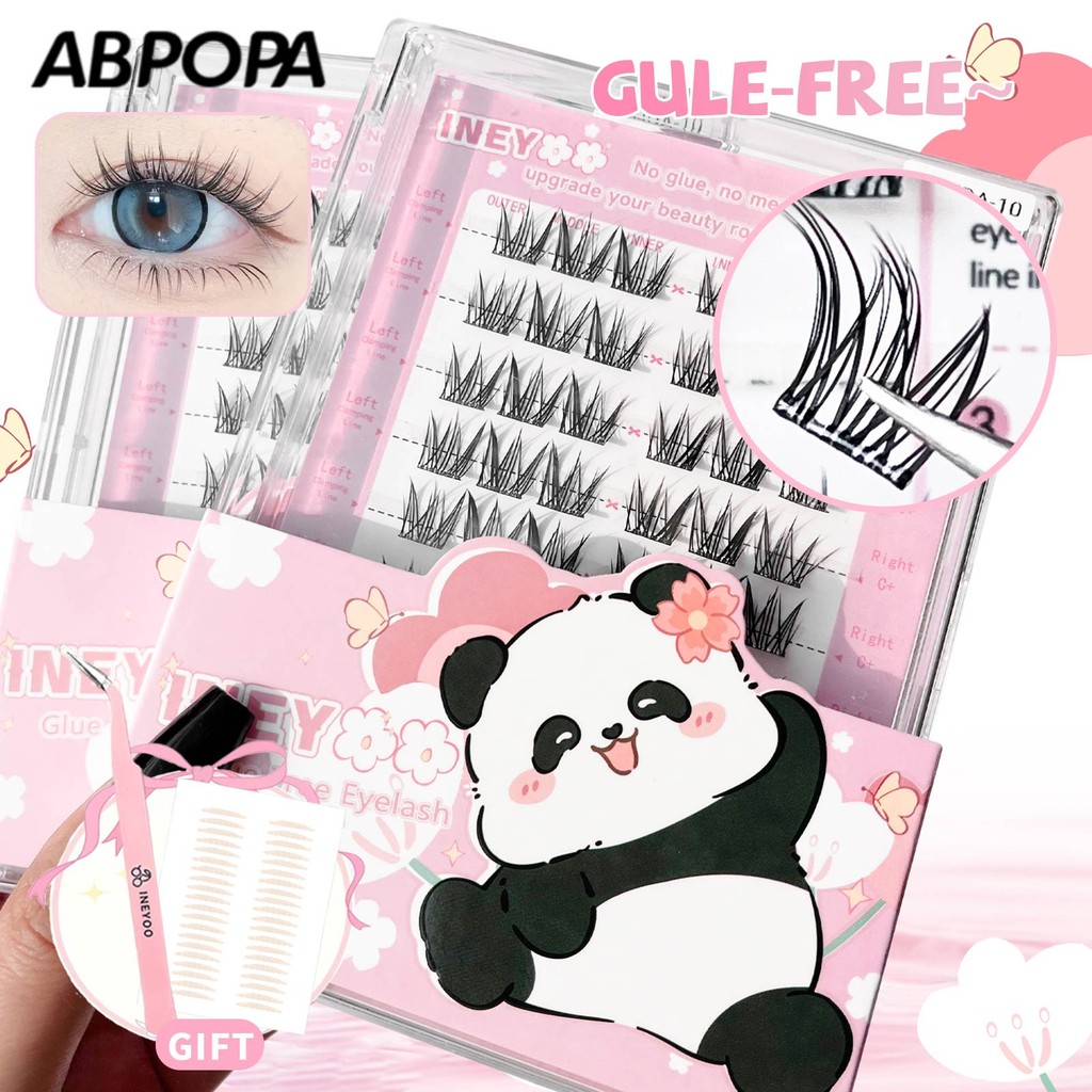 Ineyoo Natural Curl หนา Gule ฟรีขนตาธรรมชาติสมจริงส่วนขยายขนตานุ่ม 10 แถว PANDA-10