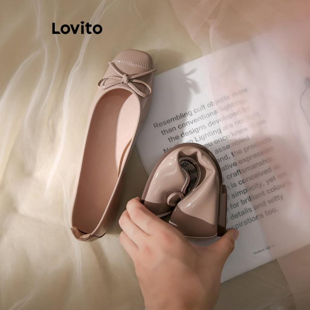 Lovito รองเท้าคัชชูผู้หญิง แต่งโบว์ สีเรียบ สไตล์ลำลอง LFA28040