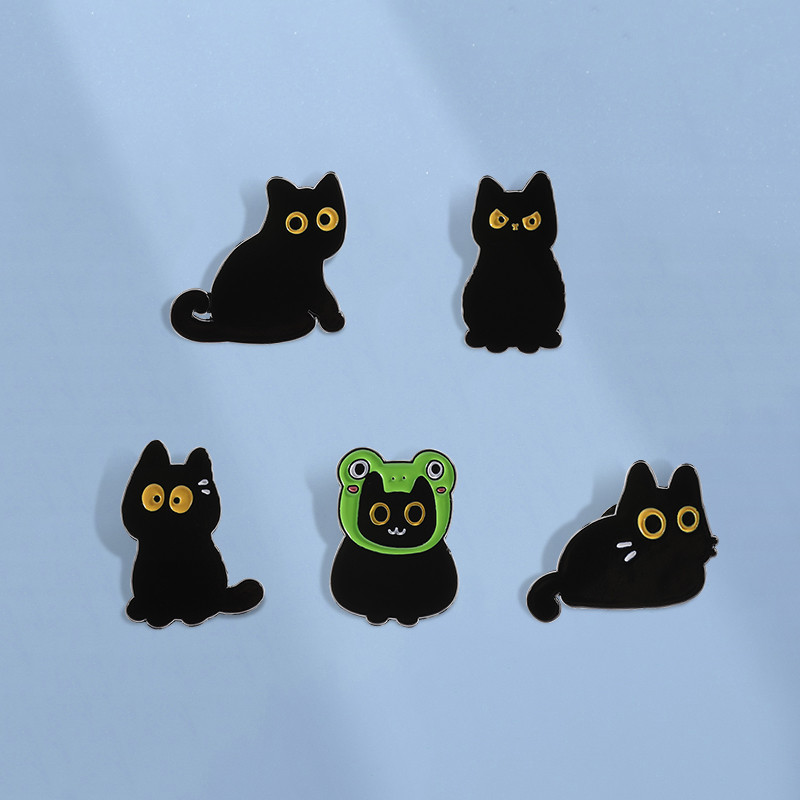 น่ารักแมวดําเคลือบ หมุด สัตว์เข็มกลัดตลกตาโตลูกแมวเข็มกลัดป้ายโลหะ หมุด อุปกรณ์เสริมของขวัญสําหรับเพื่อน