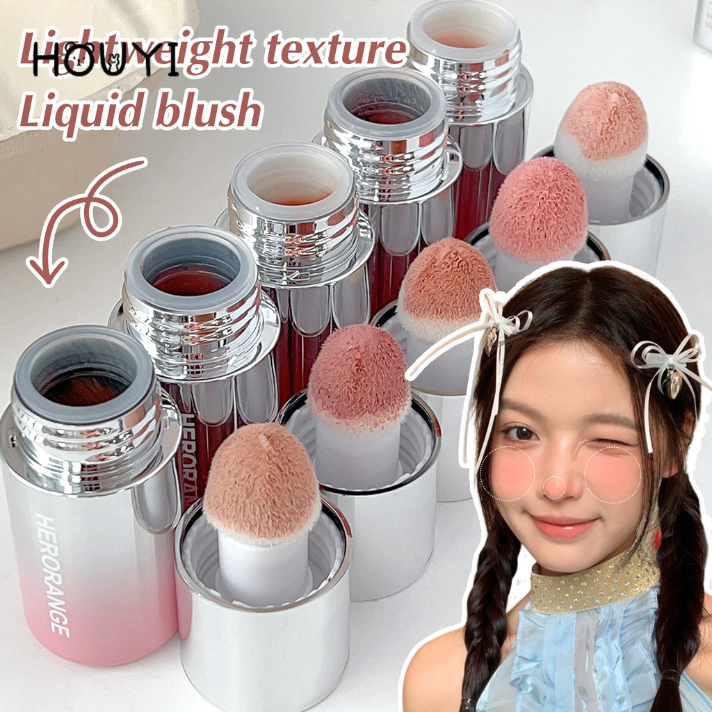 Korean Low Saturation Liquid Blush with Sponge Head - Multi-use Create Natural Pure Matte Makeup Blusher Cream