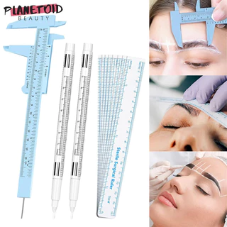 เครื่องมือเขียนคิ้ว ไม้บรรทัดวัดคิ้ว ไมโครเบลด สีขาวปากกามาร์กเกอร์พร้อมไม้บรรทัดกระดาษเครื่องหมายผิวถาวรแต่งหน้าตําแหน่งเครื่องหมาย