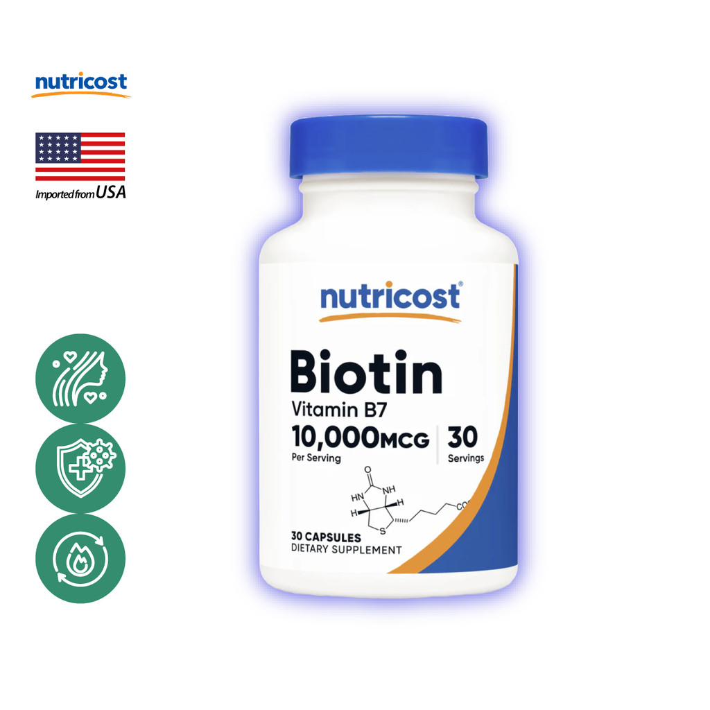 นูทรีคอสท์ ไบโอติน 10 mg x 30 Caps, Nutricost Biotin 10000 mcg /กินร่วมกับ เอแอลเอ คอลลาเจน กลูต้าไธ