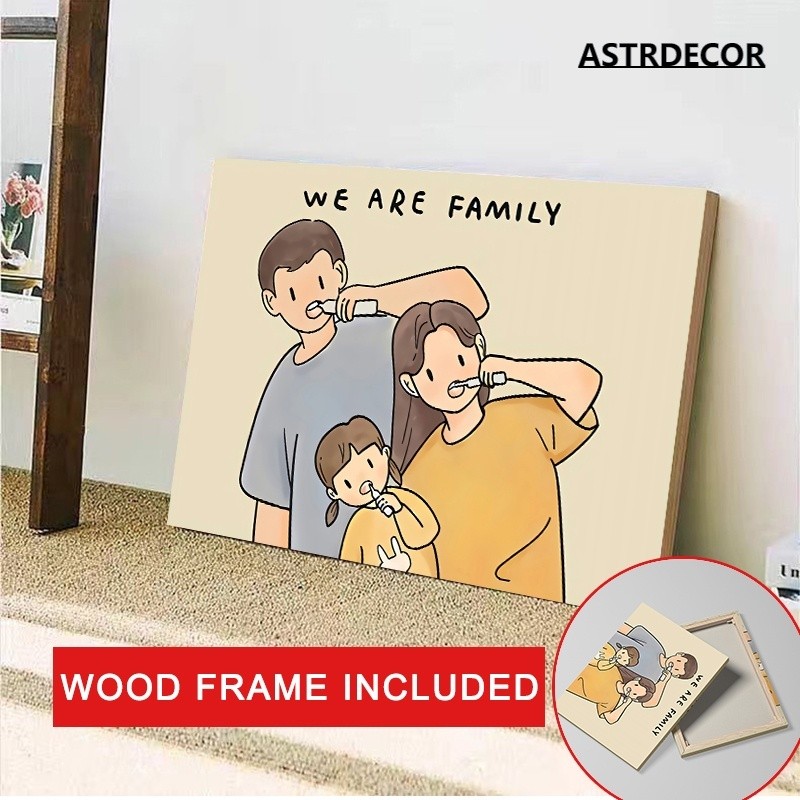 (พร้อมกรอบ ) ภาพจิตรกรรม ลายการ์ตูนครอบครัว We Are Family น่ารัก สร้างสรรค์ สําหรับตกแต่งผนังบ้าน ห้องนอน