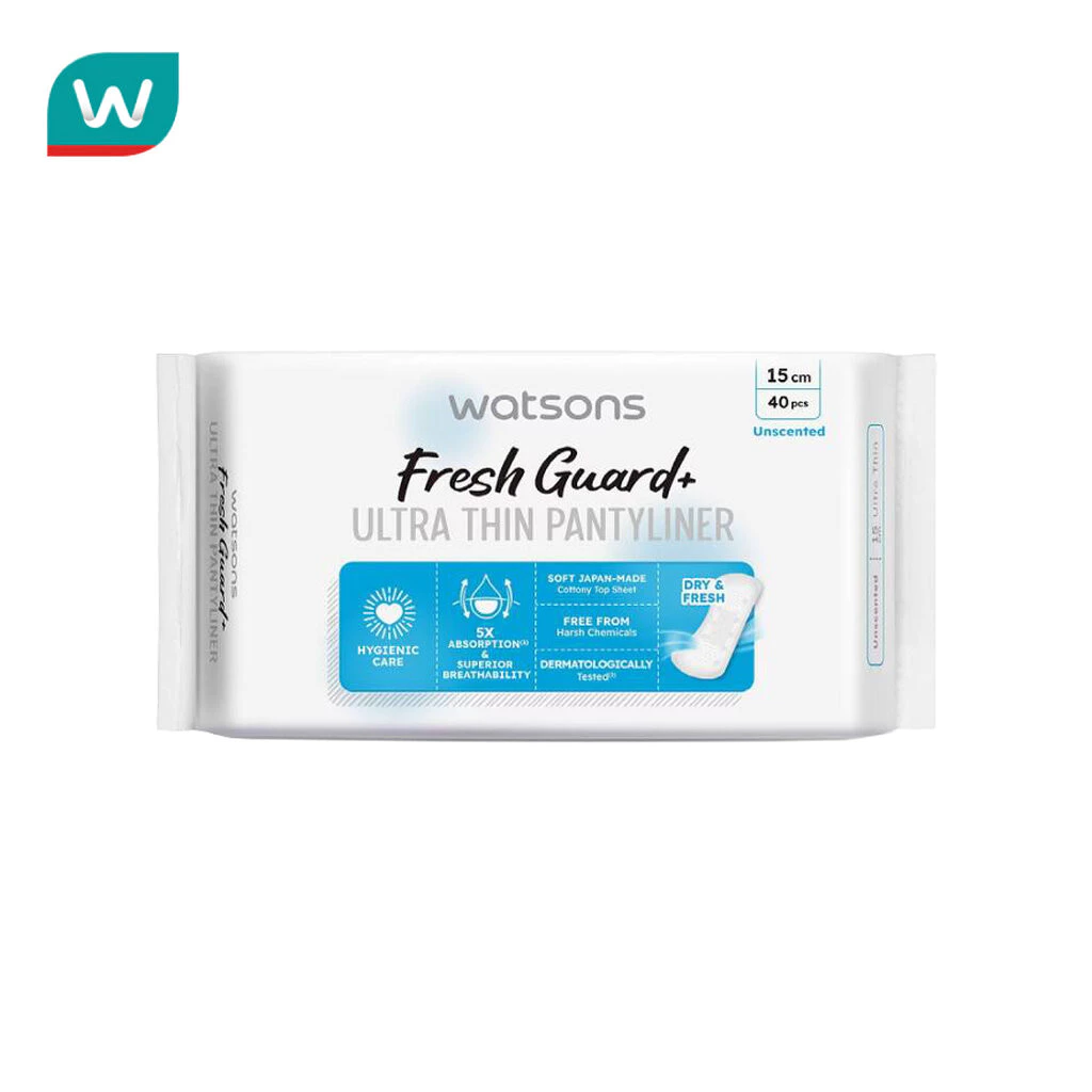 Watsons วัตสัน เฟรช การ์ด พลัส อัลตร้า ธิน แพนธีไลเนอร์ อันเซ้นต์เท็ด 15 ซม. 40 ชิ้น.