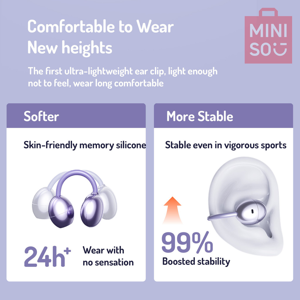 MINISO MS192 หูฟังแบบเปิด หูฟังแบบหนีบ หูฟังบลูทูธ TWS หูฟังกีฬา หูฟังไร้สายบลูทูธ 5.4 หูฟังแปล หูฟังเบาสบาย หูฟังดีไซน์รูปตัว C กันน้ำระดับ IPX5