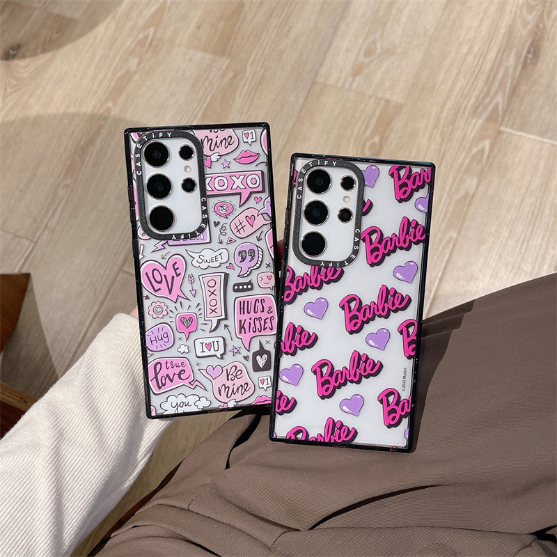 เคสโทรศัพท์มือถือ PC อะคริลิคแข็ง ใส กันกระแทก ลายบาร์บี้ คุณภาพสูง พร้อมกล่อง สําหรับ Samsung Galaxy S24 S23 S22 Ultra Plus S24+ S23+