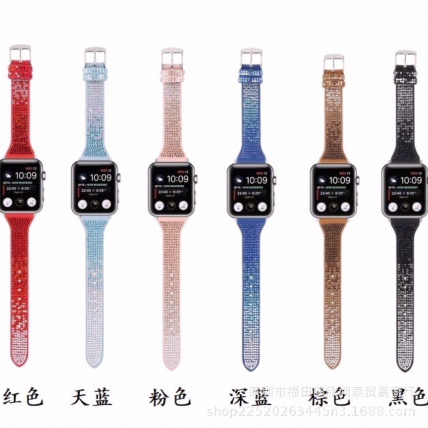 สายนาฬิกาข้อมือ หนังวัวแท้ ประดับเพชร ขนาดเล็ก แฟชั่น สําหรับ Apple Watch Iwatch 6 5 4 3 2 SE