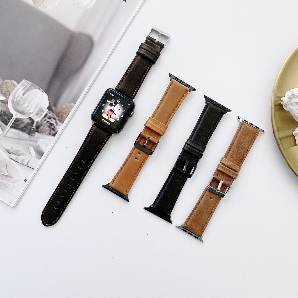 สายนาฬิกาข้อมือ สายหนังวัวแท้ สําหรับ Apple Watch Iwatch 6 5 4 3 Generation SE