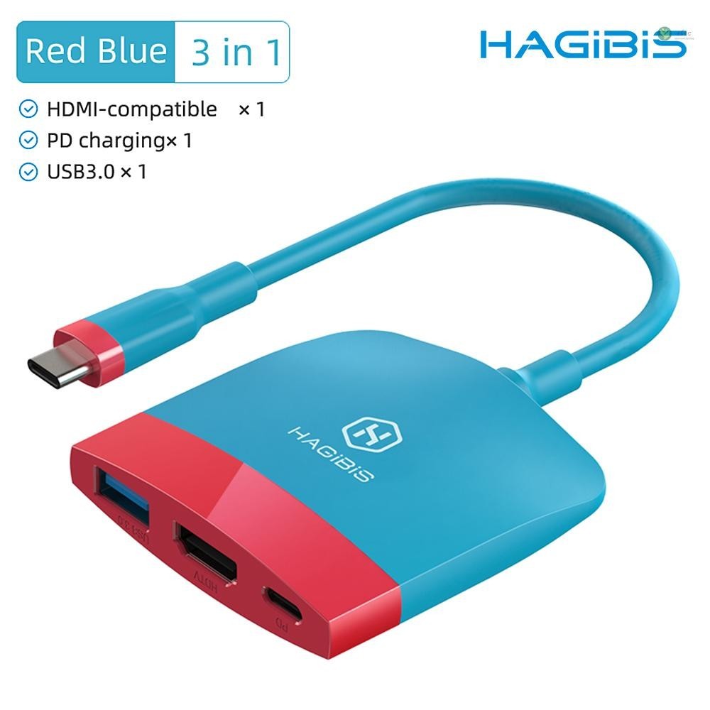 [พร้อมส่ง] Hagibis แท่นวางทีวี แบบพกพา สําหรับ Nintendo Switch 3 in 1 แปลง Type-C เป็น USB 3.0 อินเตอร์เฟซ 100W PD HDMI เข้ากันได้กับ S