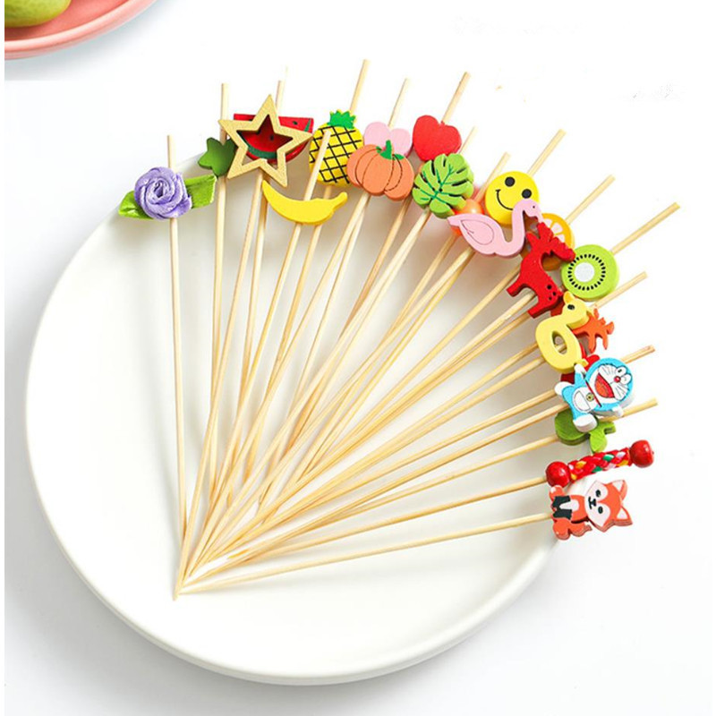 ส้อมผลไม้แบบใช้แล้วทิ้ง ไม้ไม้ไผ่ สําหรับค็อกเทล แซนวิช ดอกไม้ มะระหวาน
