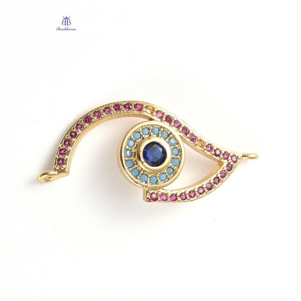 1/2 pc ทองเหลือง Micro Pave Cubic ia Links connectors Eye สีสัน Golden 12x28x2.5 มม.: 1 มม.