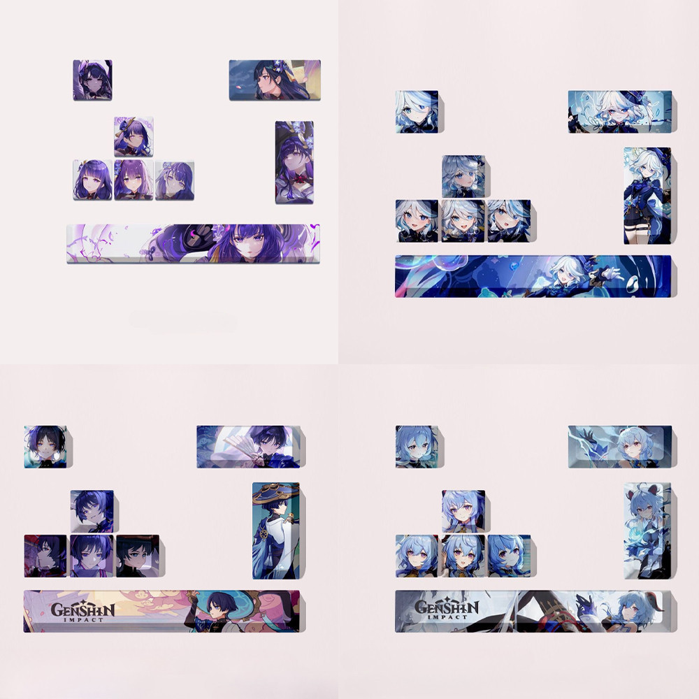 7/8pcs Genshin Impact Furina Wanderer Keycaps โปรไฟล์เชอร์รี่ PBT Dye Sublimation Raiden Shogun Luffy ผลกระทบ Honkai Elysia คีย์บอร์ด keycap อะนิเมะ Cross-axis Keycaps